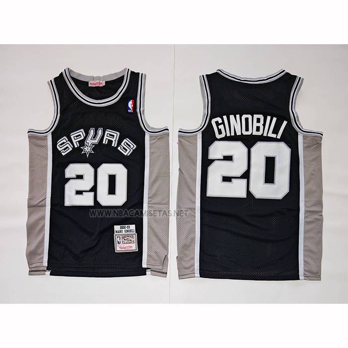 Camiseta San Antonio Spurs Manu Ginobili NO 20 Mitchell & Ness 2002-03 Negro